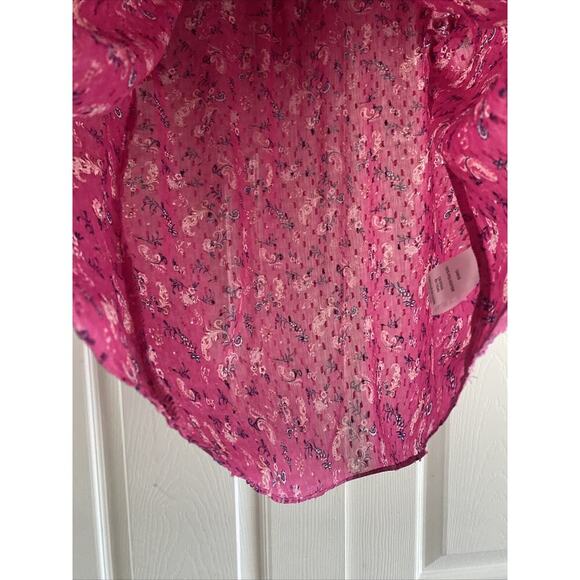 Joie Womens Small Pink‎ Floral Swiss Dot Ruffle Sleev Blouse Top - Picture 6 of 7